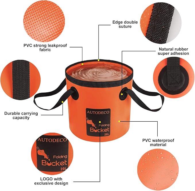AUTODECO Collapsible Bucket 5 Gallon Container Folding Water Bucket Portable Wash Basin