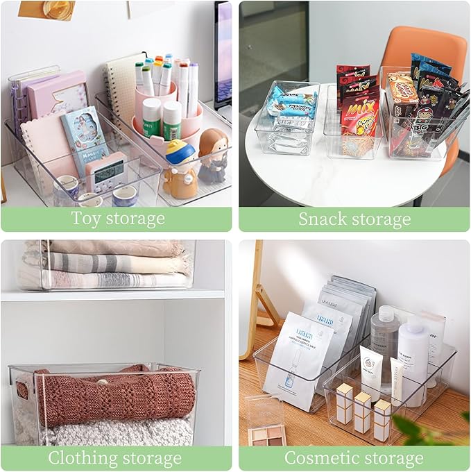 4 Pack Clear Plastic Storage Bins Snack Organizers with Lids Handle for Home Organization Kitchen Cabinet Fridge Laundry Room Office Closet Garage Freezer-NeatNest