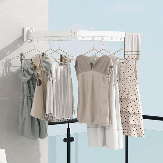 Clothes Drying Rack, Retractable and Foldable Laundry Drying Rack Wall Mount for Indoor, Space Saver Clothes Hanging Rack for Laundry Room, Balcony, Closet, Bedroom(Double-Fold),White-NeatNest
