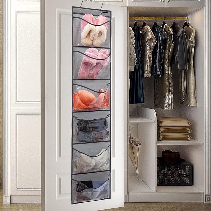 Extra Large Pockets Shoe Organizer for Closet Over The Narrow Door Hanging Shoe Holder Storage (6 Large Pockets-Grey)-NeatNest
