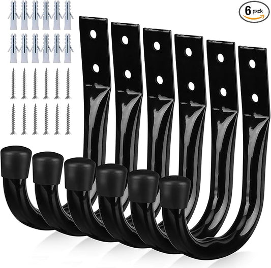 Heavy Duty Garage Storage Hooks, 6-piece Bike Hooks for Garage Wall, Utility Garage Hooks, Wall Mount J Hook for Hanging, Large Metal Storage Organizer Tool, Extension Cord Hanger-NeatNest