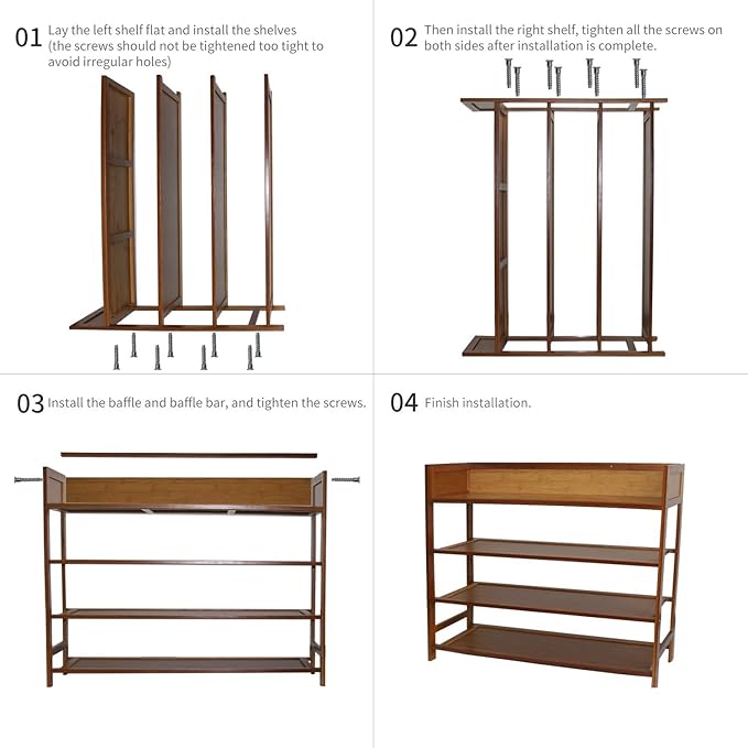 4 Tier Shoe Rack Organizer, 4 Tire Bamboo Stackable Shoe Shelf Storage Organizer, for Entryway, Hallway, and Closet (Brown)-NeatNest
