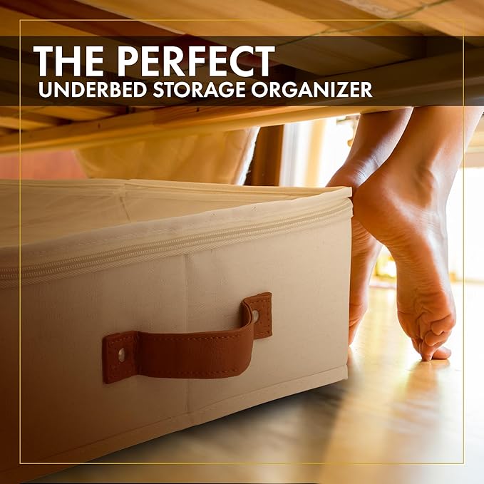 HOMELUX THEORY 2pc Under Bed Storage Containers, Bedroom Under the Bed Drawer Storage Organizer with Bins and Lids, Large Underbed Clothes Storage Box Ideal for Blanket, Fabric, & Shoes (Ivory)-NeatNest