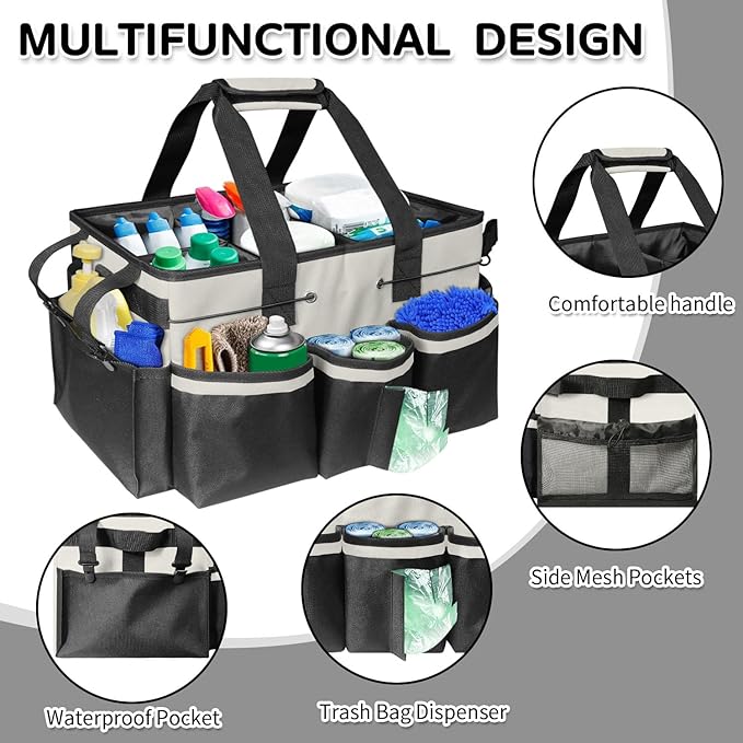 Boczif Cleaning Caddy Bag Wearable, Cleaning Caddy Supplies Organizer with Handle, Shoulder Straps & Detachable Divide, Cleaning Tool Organizers Tote Bag for Cleaners & Housekeepers (White)-NeatNest