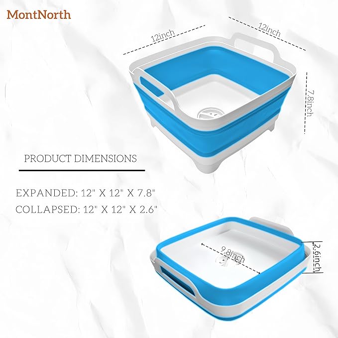 Collapsible Wash Basin 9L, Foldable Dish Tub with Drain Plug, Portable Collapsible Dish Basin, Camping Sink for Washing Dishes, Laundry & Kitchen Use (Blue)-NeatNest