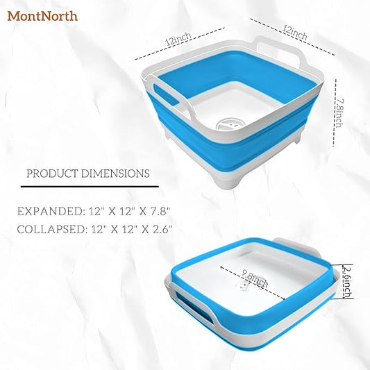 Collapsible Wash Basin 9L, Foldable Dish Tub with Drain Plug, Portable Collapsible Dish Basin, Camping Sink for Washing Dishes, Laundry & Kitchen Use (Blue)-NeatNest