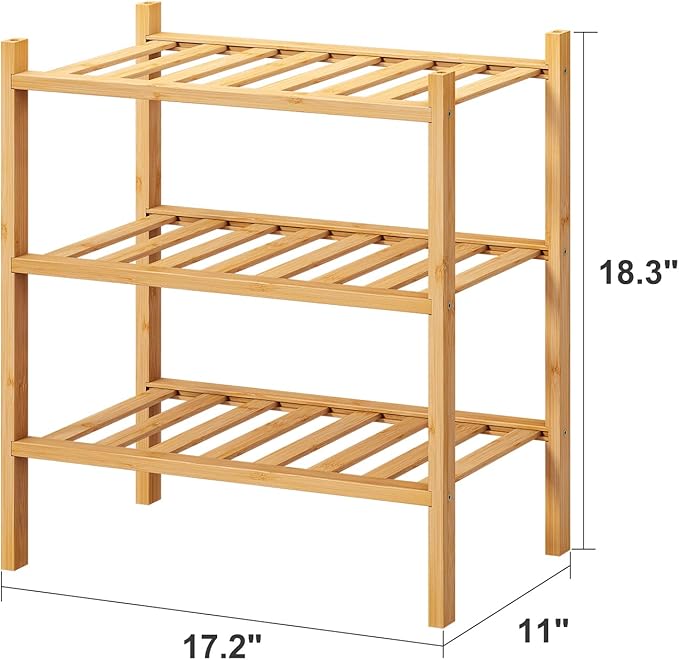 Small Shoe Rack, 3-Tier Shoe Rack for Entryway, Bamboo Wood Shoe Shelf for Closet & Hallway, Long 17.2IN | Beautiful | Functional | Sturdy | Durable-NeatNest