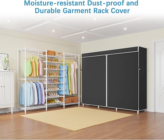VIPEK S3C Heavy Duty Portable Closet, Adjustable Shoe Rack Wire Shelf, Large Wardrobe Organizer for Bedroom Storage, Freestanding Clothes Rack, Custom White Rack with Black Cover-NeatNest