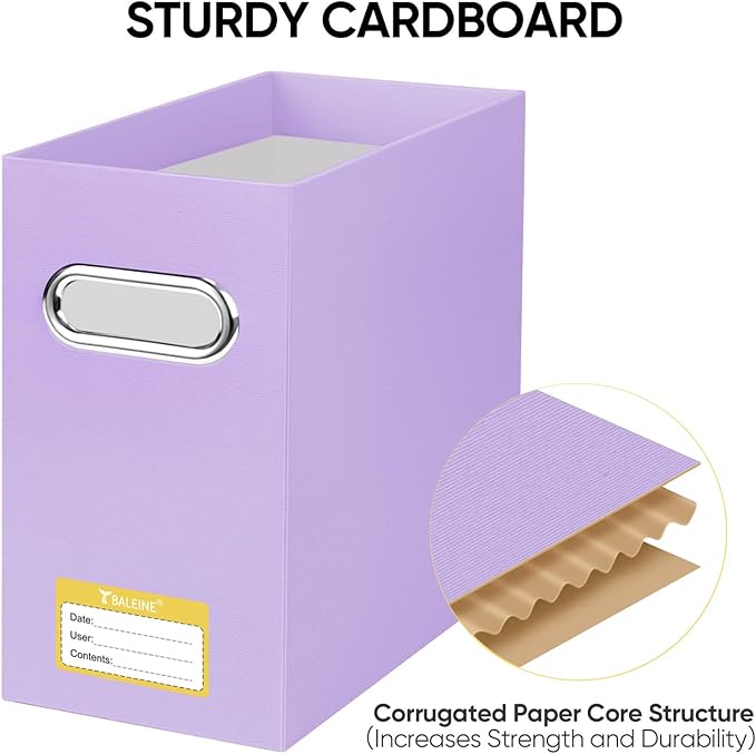 BALEINE File Organizer Box, Cardboard File Folder Organizer with Handle for Letter Size, Portable Collapsible Hanging Filing Box for Home Office Document Storage (2 Pack, Lavender)-NeatNest