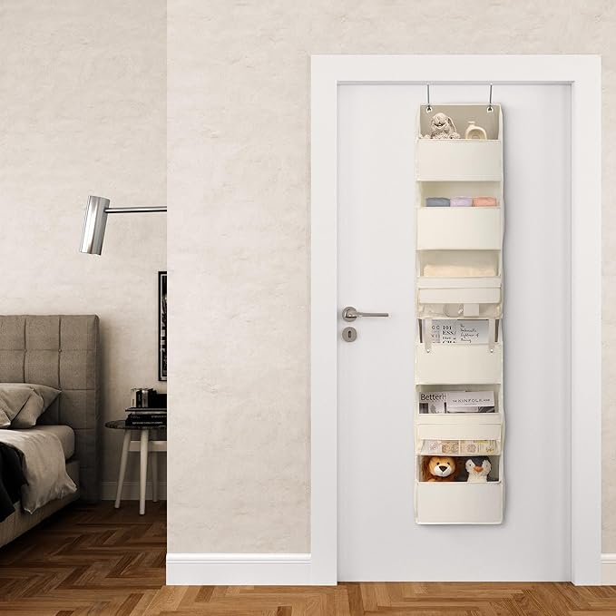 GRANNY SAYS Over The Door Organizer, 6-Shelf Detachable Behind The Door Storage with 8 Pockets, Anti Tilt Large Capacity Door Hanging Organizer for Nursery, Bedroom, Bathroom, Kids Room, Beige-NeatNest
