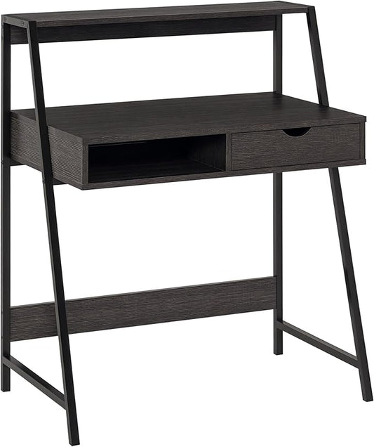 HOMCOM Home Office Desk, Computer Desk with A Frame for Small Spaces, Writing Table with Drawer and Storage Shelves, Charcoal Gray-NeatNest