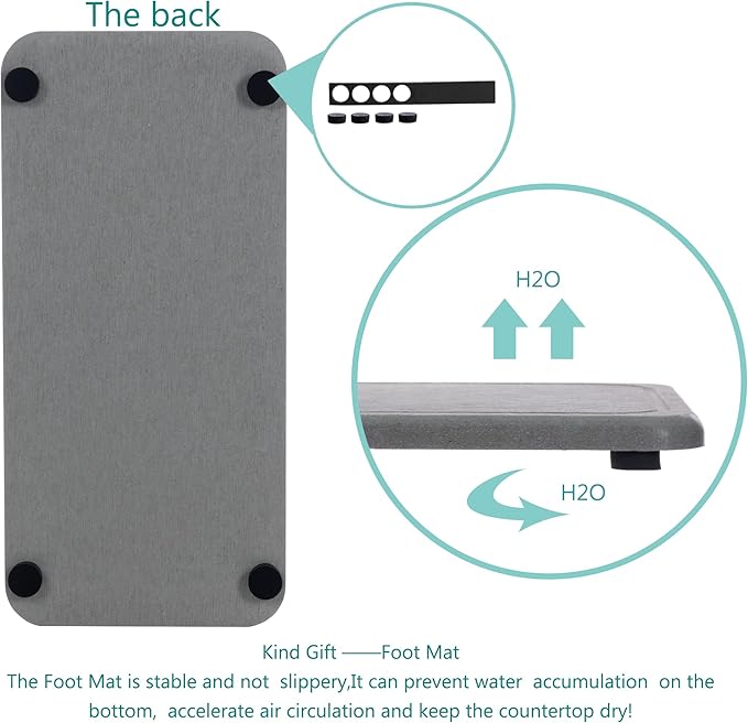 2 Pcs Water Absorbing Stone Trays, Kitchen/Bathroom Sink Soap Dish, Diatomite Tray Used for Hand Soap & Cosmetic Bottles in The Modern Home, 4" W x 8.3" L, Gray-NeatNest
