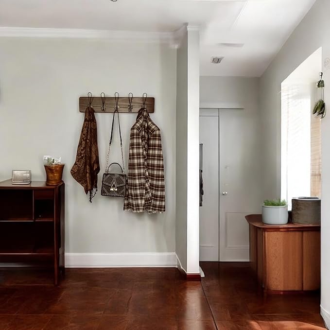 Coat Hanger Wall Mount - 24 Inch Coat Rack with 5 Hooks, Rustic Farmhouse, Handcrafted Pine, Bag, Dog Leash Holder for Wall, Durable Entryway Organizer, Expresso Finish-NeatNest