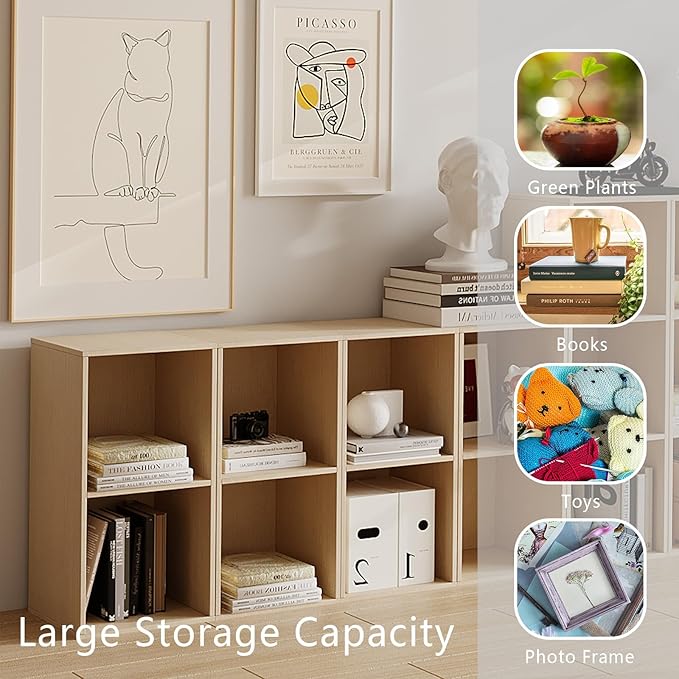 Wooden 2-Cube Storage Organizer with Closed Back Panel, 11in Cube Shelf Opening, Bookshelf, Display Shelf,Closet Cabinet for Home and Office,Natural Oak