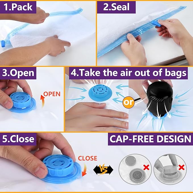 Morecoo 24Pack Vacuum Storage Bags with Electric Pump & New Air Valve, Space Saver Compression Bags for Clothes, Comforters, and Travel Essentials – Includes Jumbo, Large, Medium, Small & Roll-Up Bags-NeatNest