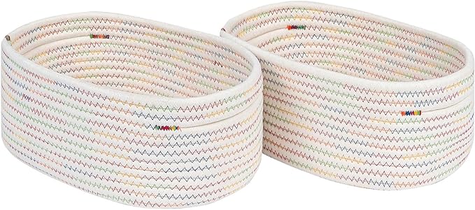 CubesLand Small Woven Baskets,Cute Baskets or Shelf Set 2,Cube Organizer Basket Bin,Soft Toys Storage Basket,Baby Nursery Basket Bin,Home Decor 12"D x 8"W x 5"H Rainbow Stitches-NeatNest