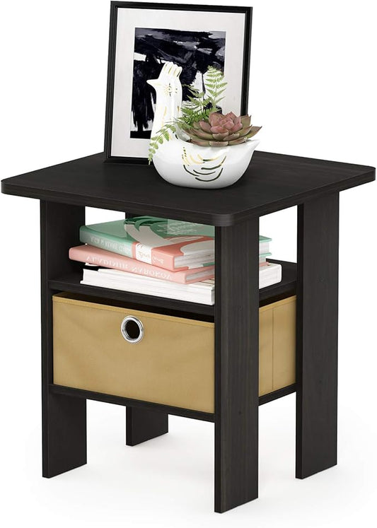 Furinno Andrey End Table / Side Table / Night Stand / Bedside Table with Bin Drawer, Espresso/Brown