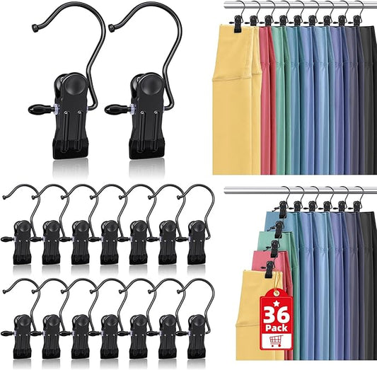 36 Pack Boot Hangers Clips for Closet, Heavy Duty Legging Organizer for Closet Hanging Pants Hangers with Clips Clothes Pins Hanger Clips Laundry Hooks Towel Socks Hats Tall Boots Home Travel Black-NeatNest