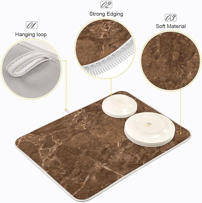 Brown Marble Texture Microfiber Dish Drying Mat Absorbent Dish Draining Mat Large Size 18 x 24 Dishes Drainer Mat for Countertop Dish Drying Pads-NeatNest