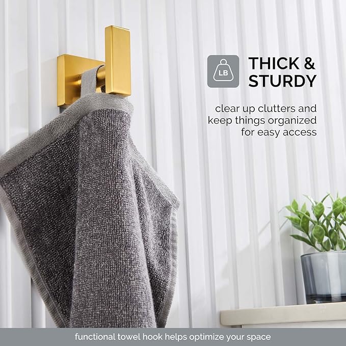Angle Simple Towel Hook for Bathroom, SUS 304 Stainless Steel Robe Coat Hook for Wall, Hand Towel Holder, Brushed Gold