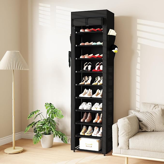 Mavivegue Shoe Rack with Cover, 10 Tier Tall Shoe Organizer for 18-22 Pairs of Shoes, Shoe Cabinet for Entryway, Closet-NeatNest