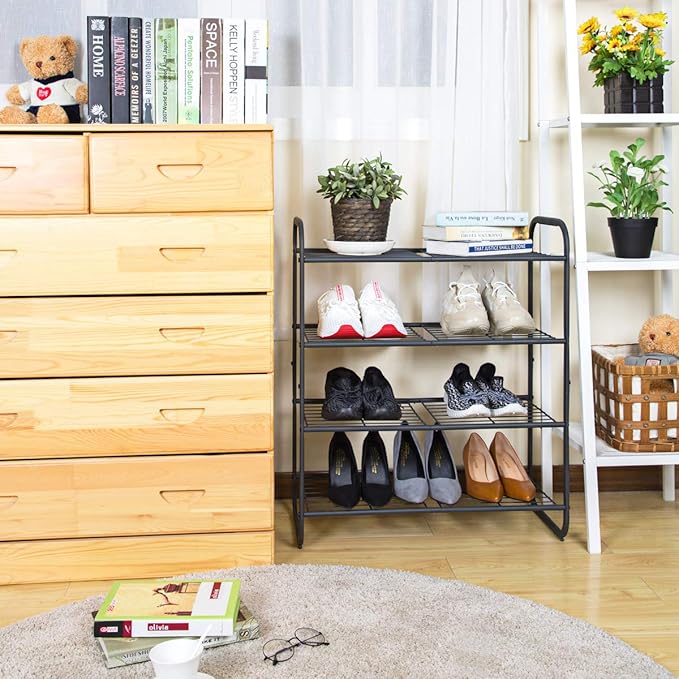 MAX Houser 4-Tier Metal Shoe Rack, Free Standing Shoe Storage Organizer, Wire Grid Shoe Tower for Closet Bedroom, Entryway, Gunmetal-NeatNest