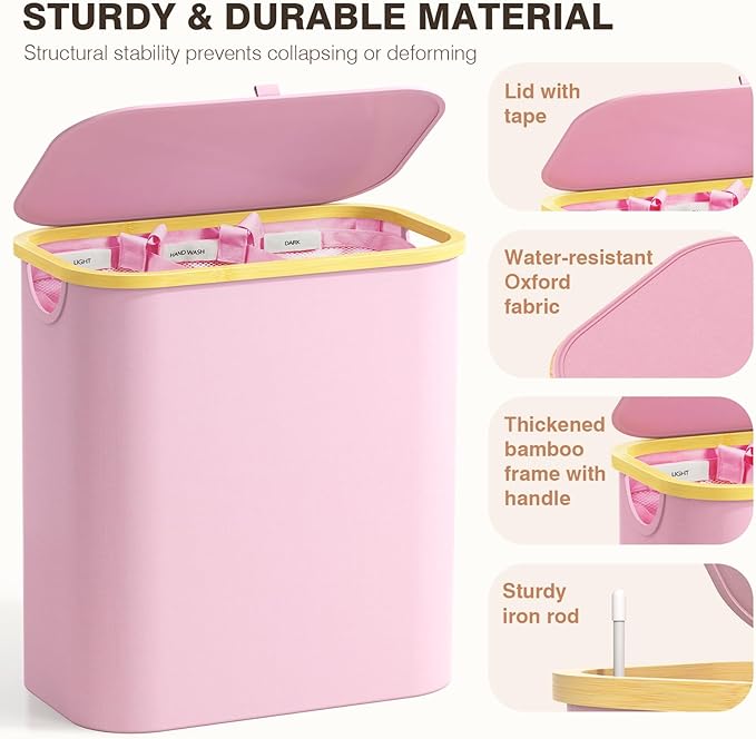 Hampers for Laundry Basket with Lid, 145L Extra Large 3 Section Clothes Divided Organizer for Bedroom, Laundry Room, Dirty Clothing Hamper, Pink-NeatNest