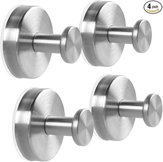 4 Pack Suction Cup Hooks for Shower, Exquisite Metal Shell & No Drill suction hooks for shower wall for Bathroom Wall, Kitchen, Glass, Mirror, Tile to Hang Towels, Robes, Loofah - Wire-Drawing Silver