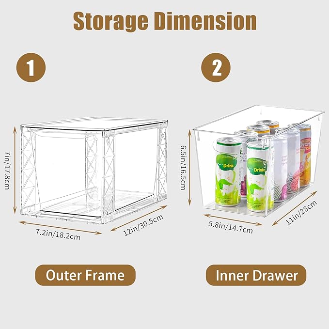 4Pack Stackable Kitchen Storage Organizer, Pantry Organizers and Storage, Clear Foods Organizer Bins with Handles, Easily Assemble for Bathroom, Kitchen, Pantry, Cabinet, Closet-NeatNest