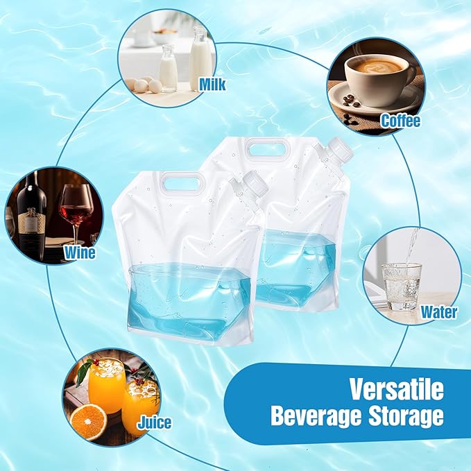 18 Pcs 5 L Collapsible Water Container Bag, Premium Collapsible Water Container Bag Emergency Water Container Freezable Food Grade Clear Plastic Storage Bag Foldable Water Bottle for Camping Riding