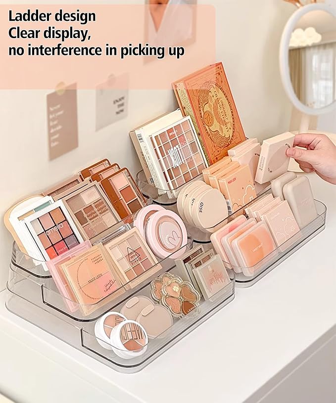 2 Tier 4 rows Nail Polish Organizer Acrylic Display Stand for Nail Polish Holder 2 pack, Nail Art Supplies Storage Rack for Essential Oils, Makeup Brushes, Jewelry, Clear Acrylic Display Case-NeatNest