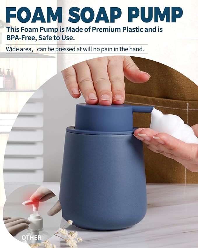 Bosilunlife Ceramic Foaming Soap Dispenser - 12oz Nave Blue Foam Hand Wash Dispenser Bathroom Countertop Soap Dispensers Kitchen Dish Soap Pump Dispenser Liquid Soap Dispenser for Bathroom-NeatNest
