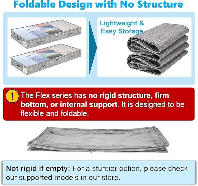 4 Inch Low Profile Under Bed Storage Drawer 4 Pack, Lightweight Underbed Clothes Storage Container Bins with NO STURCTURE, Shallow Storage Bag for Dorm & Home, With Clear Lids and Waterproof Fabric-NeatNest