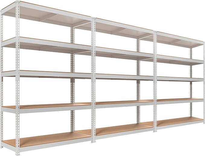 HOMEDANT White 5 Tier Laminated Boltless Heavy Duty Garage Storage Adjustable Wide Size Metal Shelving Unit Utility Rack Shelves Organization Shelf Shed Warehouse 47.7" W x 18.2" D x 71.3" H 3Pack-NeatNest