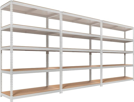 HOMEDANT White 5 Tier Laminated Boltless Heavy Duty Garage Storage Adjustable Wide Size Metal Shelving Unit Utility Rack Shelves Organization Shelf Shed Warehouse 47.7" W x 18.2" D x 71.3" H 3Pack-NeatNest