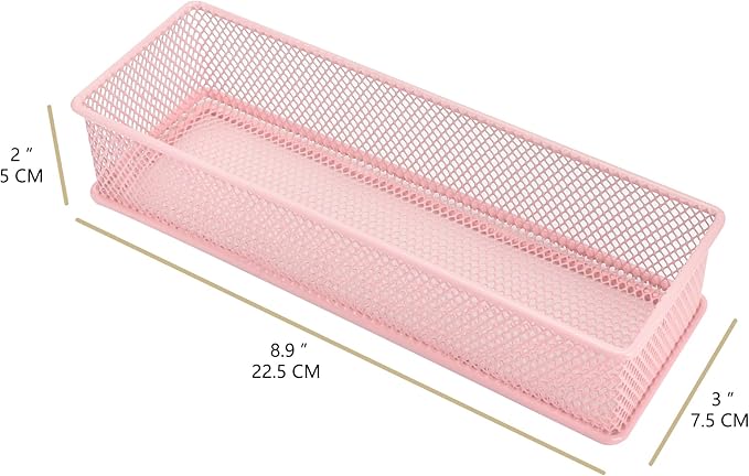 Annova Mesh Stackable Drawer Cabinet and Shelf Organizer Bins Storage Basket School Office Supply Holder Tray- Set of 2 (Light Pink, 3x9x2 Inch)-NeatNest