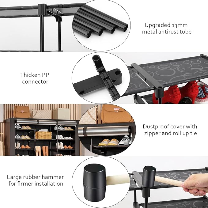 9-Tier Large Tall Shoe Rack with Covers 40-46 Pairs, Sneaker Rack Organizer Shoes Cabinet Closed Shelves Shoe Stand Holder for Garage Bedroom,Zapateras Organizer for Shoes 50 Pares-NeatNest