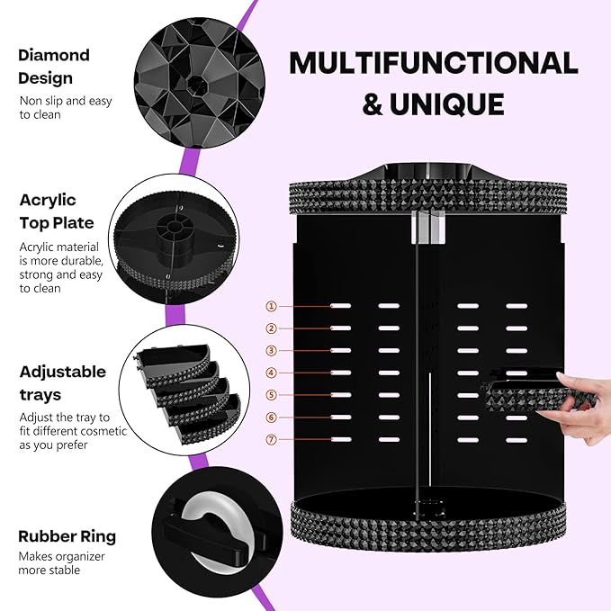 360 Degree Rotating Makeup Organizer for Vanity, Extra Large Capacity Beauty Organizer, Adjustable DIY 7 Layers Perfume Organizer, Skincare Organizers Fits AII Cosmetics and Accessories(Black)-NeatNest