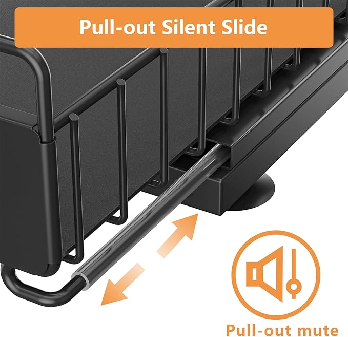 Under Sink Organizer, 2 Packs Under Sink Organizers and Storage, Slide Out Pull Out Cabinet Organizer Shelf with Metal Drawers for Kitchen Bathroom Pantry, Black-NeatNest