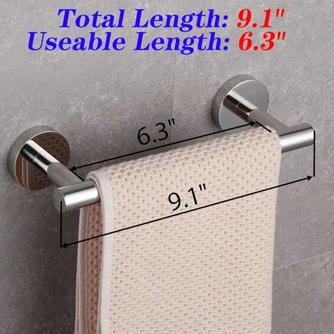 GERZ 9-Inch Bathroom Towel Bar Stainless Steel Bath Towel Rack Contemporary Style Wall Mount, Polished Finish AG1101C23-JG