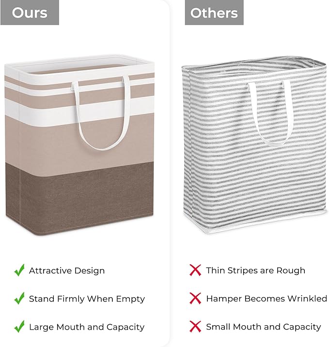 HomeHacks 2-Pack Large Laundry Basket, Waterproof, Freestanding Laundry Hamper, Collapsible Tall Clothes Hamper with Extended Handles for Clothes Toys in the Dorm and Family (Brown, 100L)-NeatNest