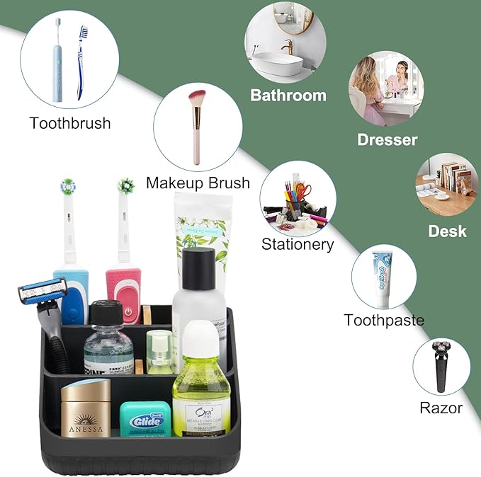 Chintu Toothbrush Holders Bathroom Countertop Organizer-Electric Tooth Brushing Holder 6 Slots Toothbrush Caddy for Counter Organization Kids Family Toothpaste Holder for Vanity Storage Black-NeatNest