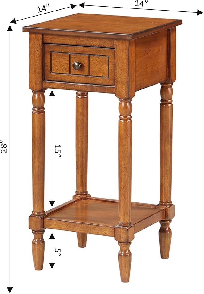 Convenience Concepts French Country Khloe 1 Drawer Accent End Table 14" - Traditional Farmhouse Side Table with Storage Drawer and Shelf for Living Room, Walnut-NeatNest