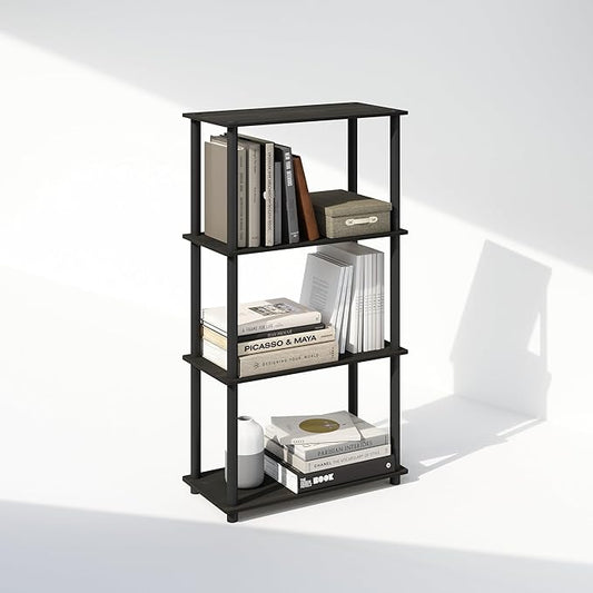 Furinno Turn-N-Tube 4-Tier Multipurpose Bookshelf, Bookcase, Espresso/Black-NeatNest