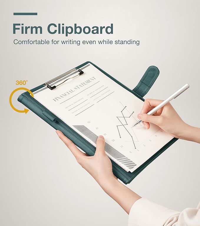 Clipboard Folder Padfolio A4, Mymazn Writing Portfolios Faux Leather Clipboards with Cover for Legal Pad Holder Letter Size 8.5 x 11 for Business Conference Notepad Clip Board (Gray Green)-NeatNest