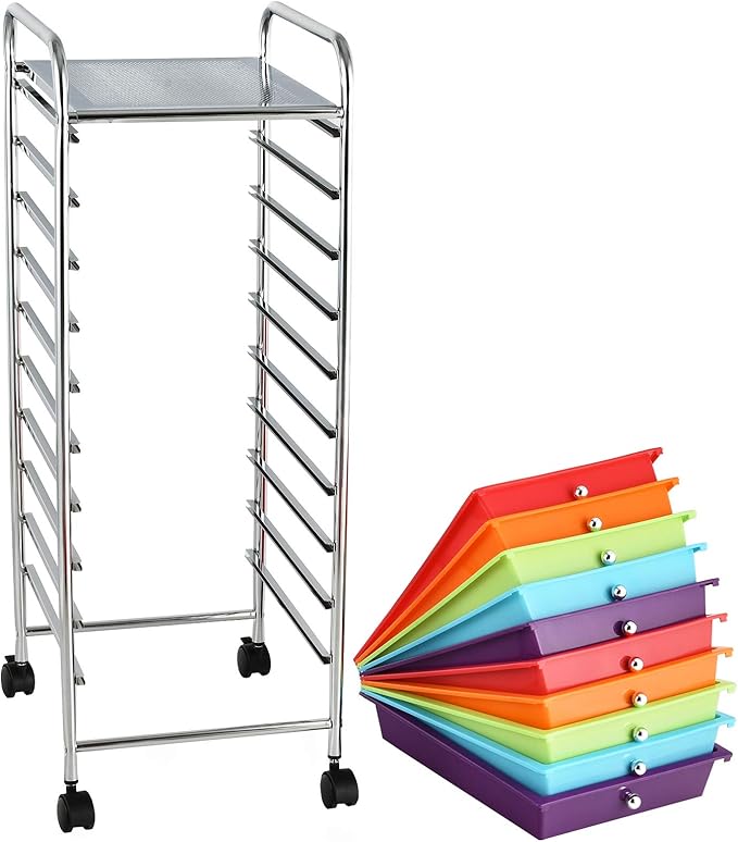 Giantex 10 Drawer Rolling Storage Cart Scrapbook Paper Office School Organizer
