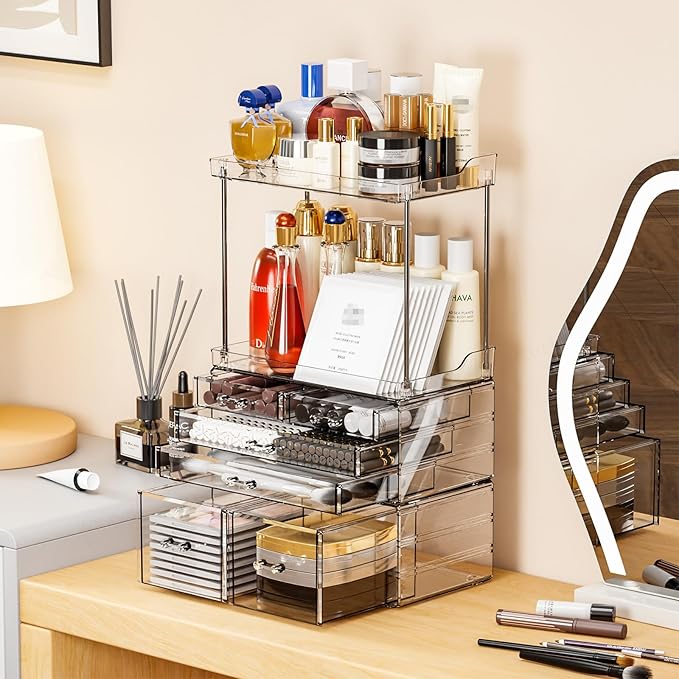 Yieach Bathroom Counter Organizers and Storage,Clear Acrylic Makeup Organizers with Drawers for Vanity,Bedroom,Plastic Skincare Organizer for Dresser Top Beauty,Cosmetic,Lotion and Perfume Organizer-NeatNest