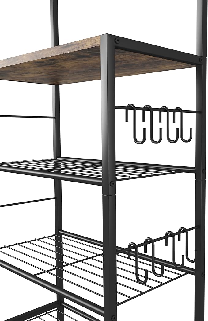 HOMEFORT Coat Rack with Shoe Storage, 5-Tier Shoe and Coat Rack with 9 Clothes Hooks, Freestanding Hall Tree Organizer for Entryway, Bedroom, Rustic Brown