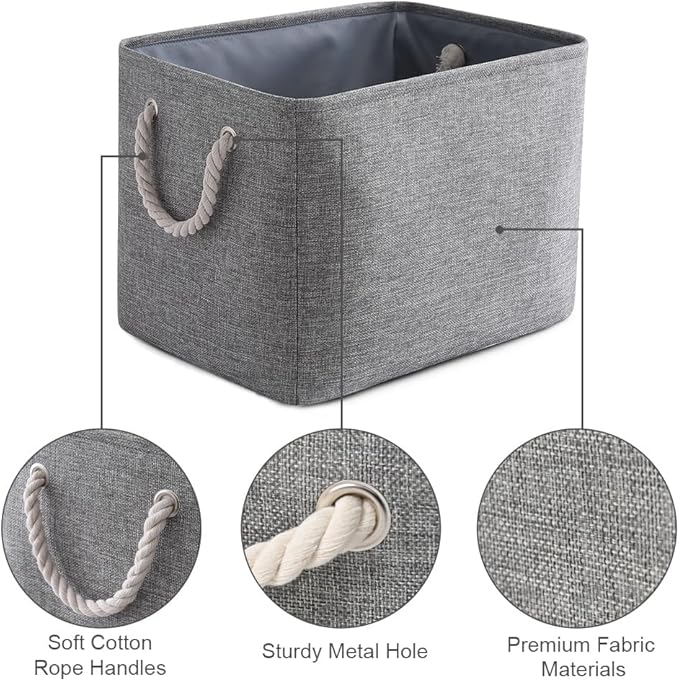 TheWarmHome Storage Basket for Organizing - 16x12x12 inch 3 Pack Fabric Storage Cubes, Cube Storage Bin for Shelves Closet Organizer Cloth Gift Toy (Grey)-NeatNest