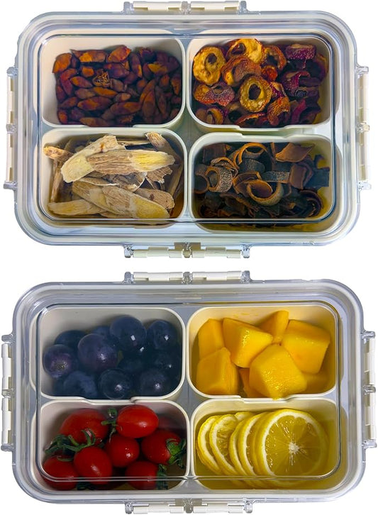 2PCS Plastic Divided Serving Tray with Lid Snackle Box Charcuterie Container Portable Snack Platters Organizer for Candy, Fruits, Snacks, Nuts, for Party, Entertaining, Picnic (4 Compartment)-NeatNest